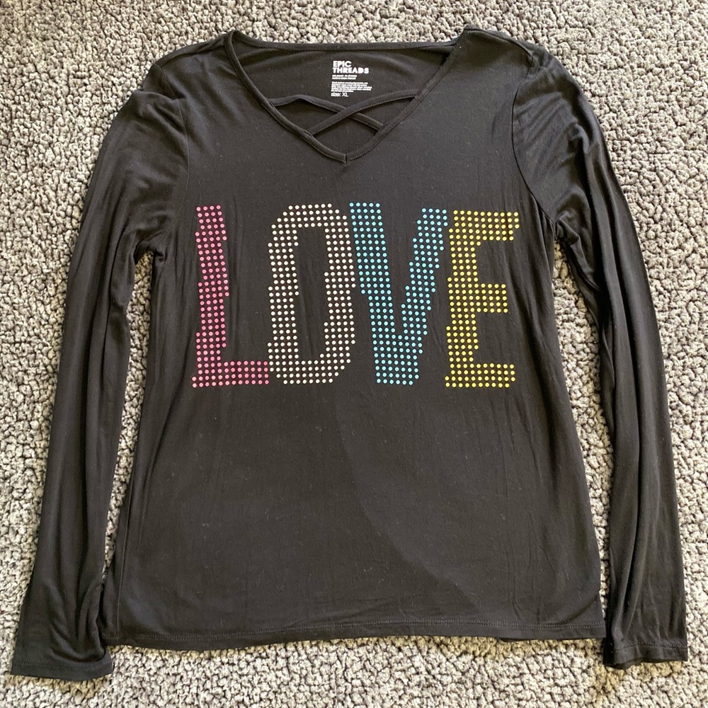NEW Girls Epic Threads LOVE Long Sleeved Sweater Top Size XL 14-16